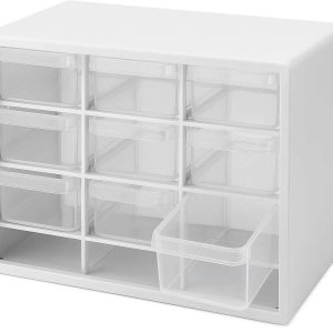 Mini Desktop Storage Drawers 9 Grid Plastic Jewelry Box and Craft Organizer with Removable Dividers Small Cabinet for Beads Screws White