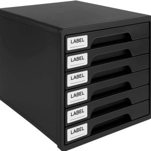5 Drawer Desktop Storage Organizer Small Plastic Cabinet for A4 Paper Files and Document Filing Office Accessories with Labels Black