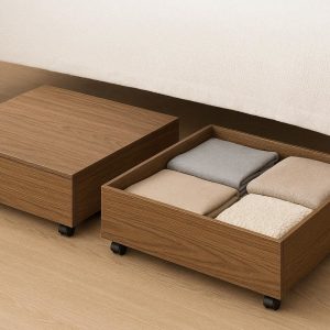 Underbed Storage Drawers on Wheels with Wood Grain Finish Set of 2 Large Rolling Under Bed Organizer for Bedroom Clothes and Blankets
